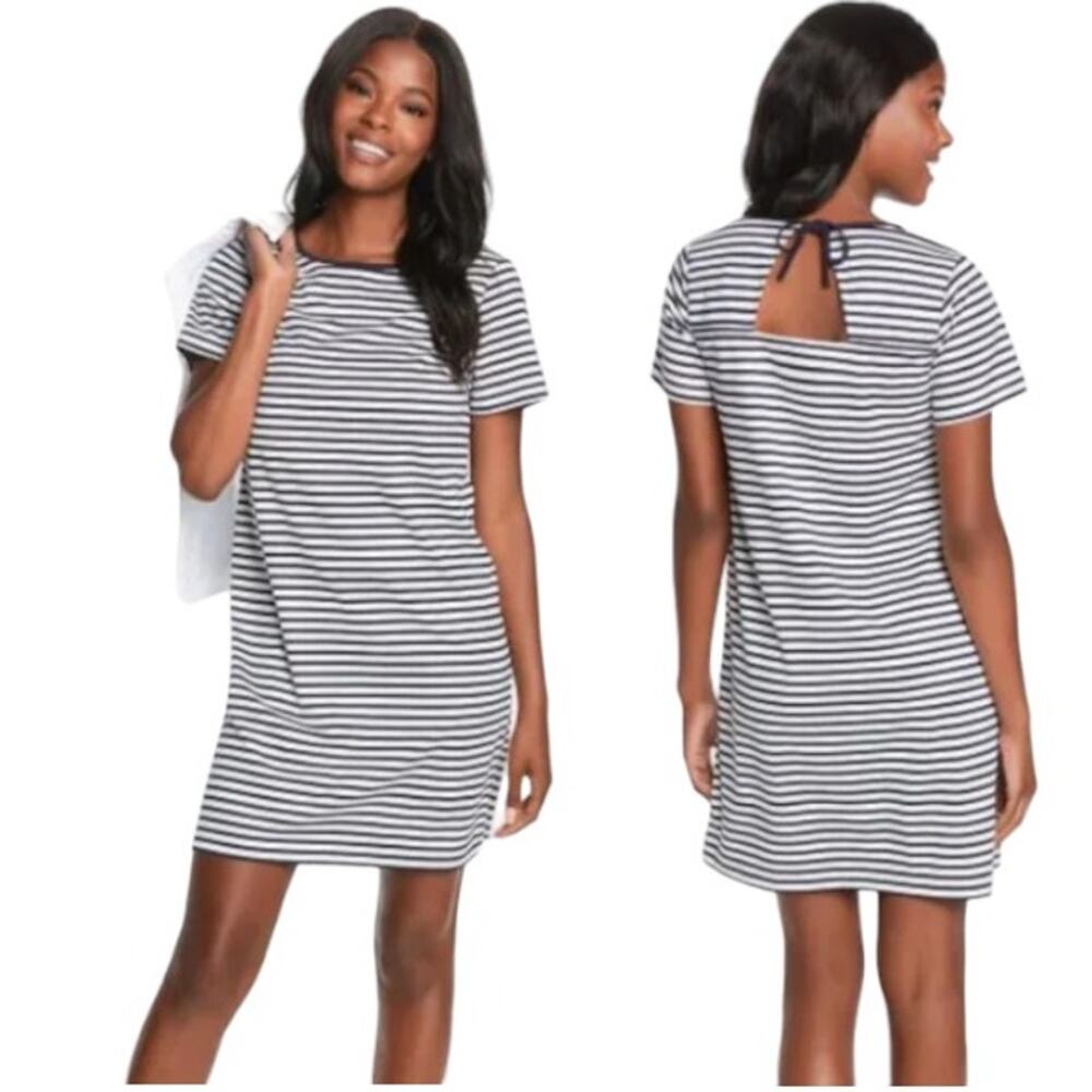 Draper James NEW Sailor Stripe Ponte Short Sleeve Shift Dress Black White Small